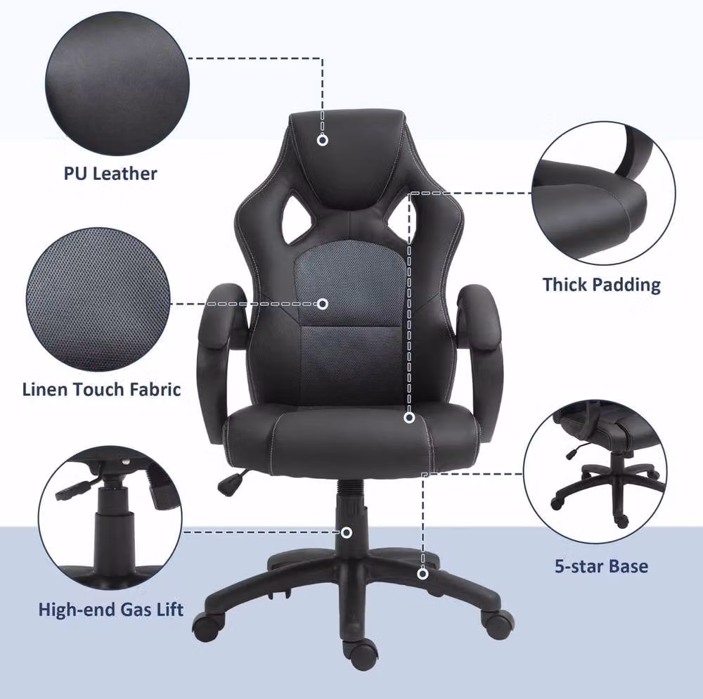 STILVORA Grey and Black Synthetic Leather Swivel Task Chair with Headrest and Armrests – 6
