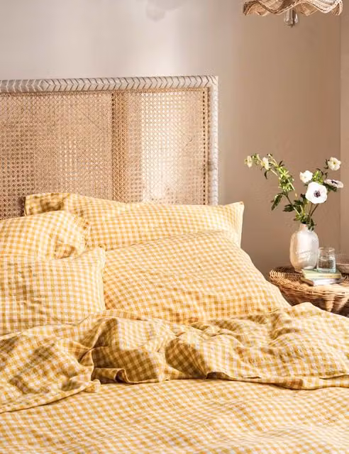 Piglet In Bed Linen Rich Gingham Pillowcase Set in Yellow Mix