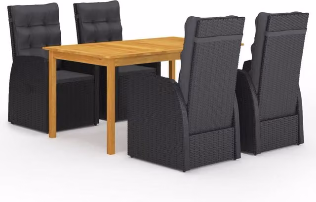 Berkfield Home 5 Piece Black Poly Rattan Garden Dining Set with Acacia Wood Table – 1