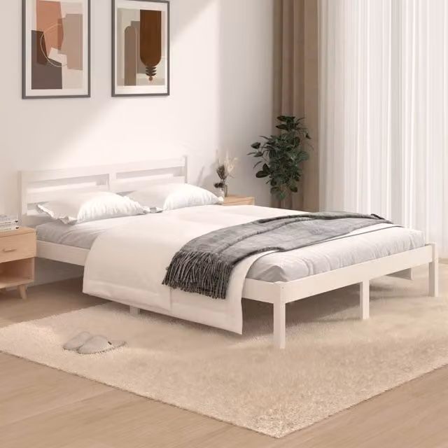 Berkfield Home Solid Wood Pine Bed Frame, White, W: 120 cm, L: 190 cm – 1