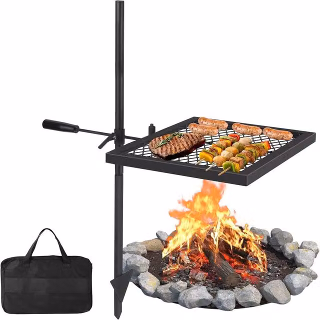 London Boutique Campfire Grill and Griddle Black Stainless Steel Folding Fire Pit with 360 Degree Swivel W/D/H: 88.9 x 55.88 x 38.1 cm – 1
