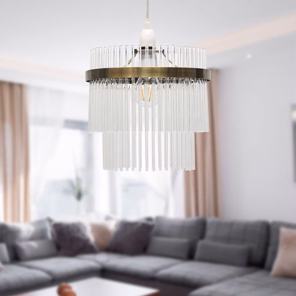 First Choice Lighting Georgia Easy Fit Pendant Shade in Antique Brass and Clear Glass – 2