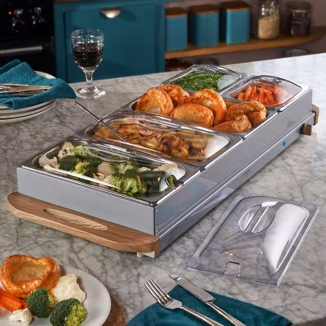 Cooks Professional 5-Section Electric Buffet Warmer with Hotplate Function and Adjustable Temperature Control, 9.6L, Grey