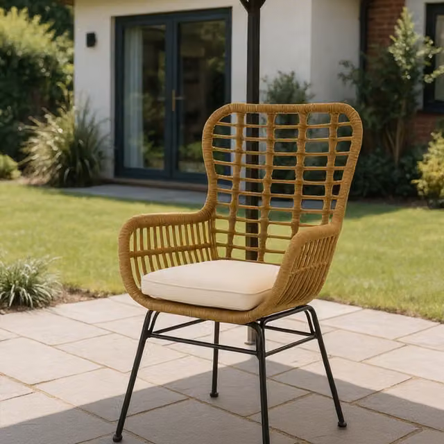 Homerepublic Modern Rattan Garden Chairs with Steel Frame, Pack of 2, Beige and Yellow