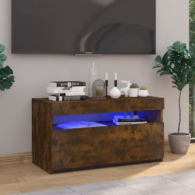 Berkfield Home Modern Smoked Oak TV Cabinet with LED Lights in Brown, W/D/H: 75 x 35 x 40 cm – 1