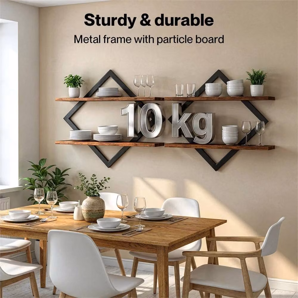 Nordara Set of 2 Rustic Brown Floating Wall Shelves, Width: 120 cm – 3