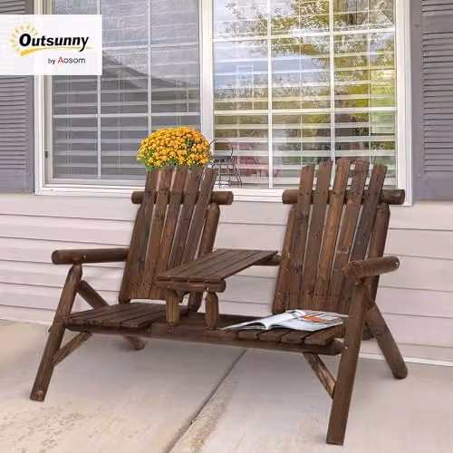 Outsunny Brown Treated Hardwood 2-Seater Outdoor Sofa and Coffee Table Set – 2