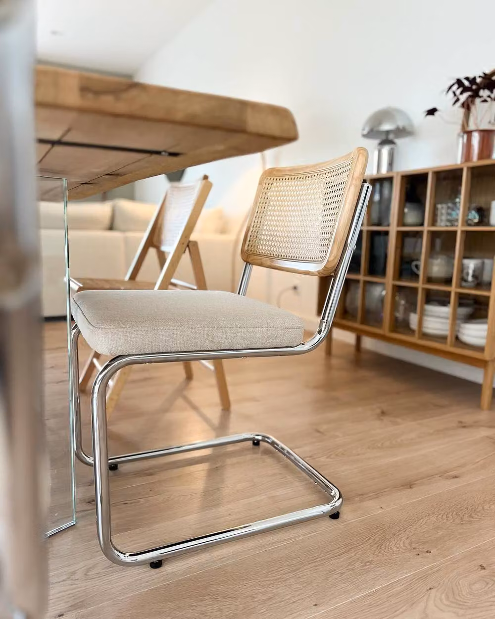 Nordlys Set of 2 Industrial Metal and Cane Rattan Dining Chairs in Beige and Black – 3