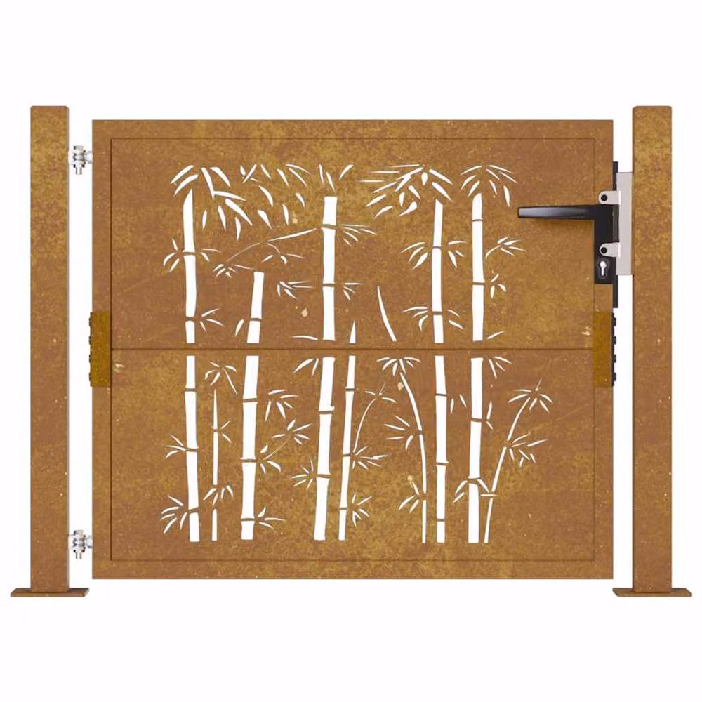 Berkfield Home Beautiful Garden Gate in Brown Corten Steel with Bamboo Design, W: 105 cm, H: 80 cm – 3