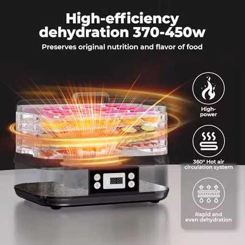 Spector Compact 5-Tray Food Dehydrator in Black, 450W with LED Touch Control and Timer – 2