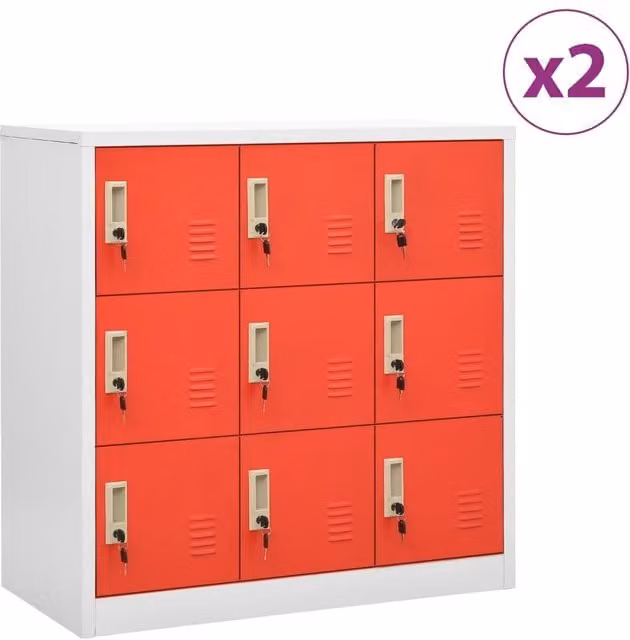 Berkfield Home Set of 2 Metal Locker Cabinets in Light Grey and Red, W/D/H: 90 x 45 x 92.5 cm