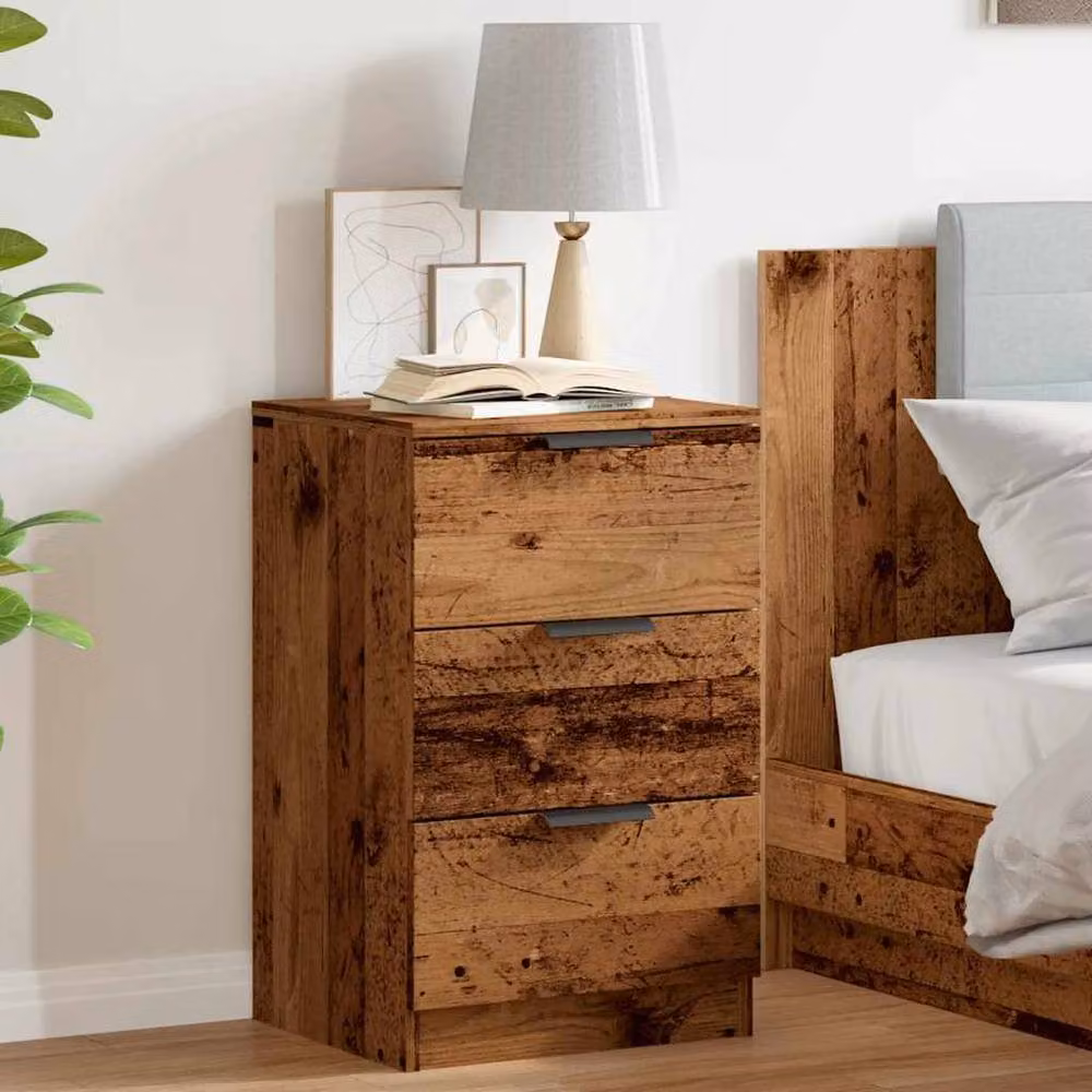 Berkfield Home Classic Bedside Cabinets, 2 Piece Set in Brown Old Wood, W/D/H: 40 x 36 x 65 cm – 4