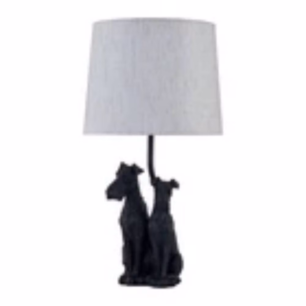 Havendro Set of 2 Retro Dog Table Lamps in Black with Beige Fabric Shades – 2