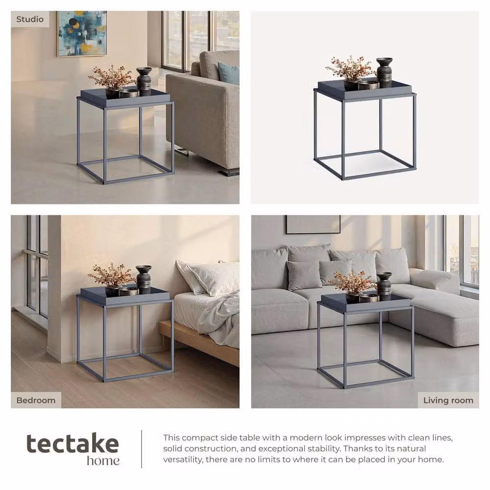 tectake Cambridge Bedside Table with Tray-Shaped Shelf in Grey, W/D/H: 40 x 40 x 44 cm – 5