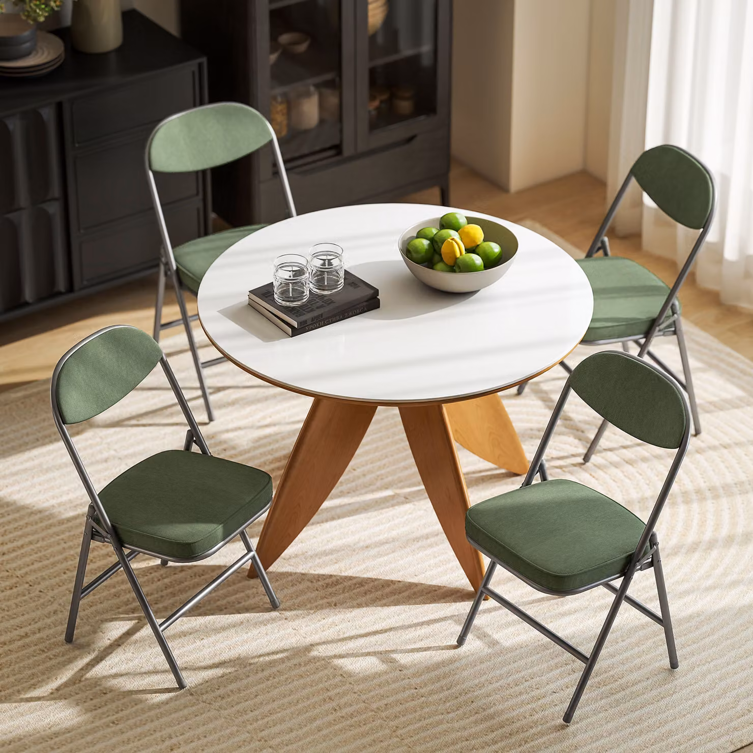 HOMCOM Set of Four Folding Corduroy Seat Chairs in Green – 6