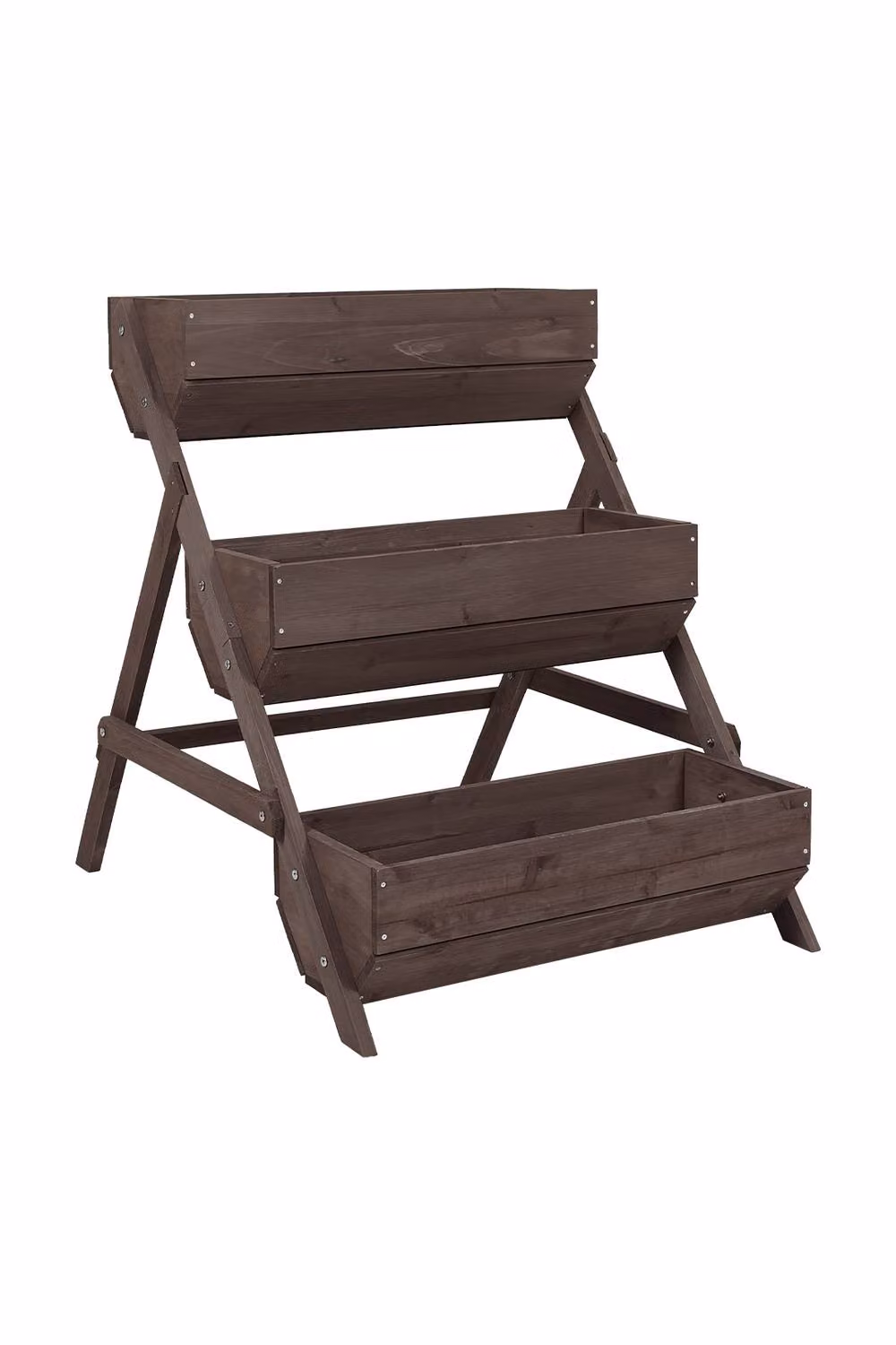 Living and Home 3-Tier Wooden Planter Box with Drainage Holes in Brown, W/D/H: 75.0 x 65.0 x 76.0 cm – 4
