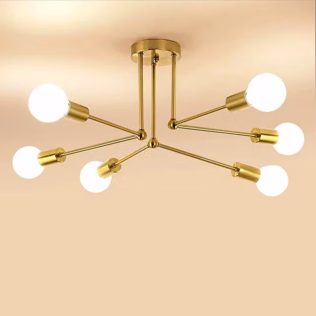 Pheashine Gold 6-Light Sputnik Ceiling Light with E27 Base, Diameter: 70 cm