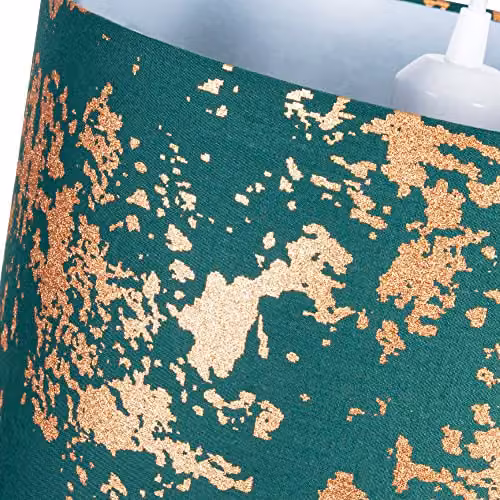 Happy Homewares Modern Green Cotton Fabric Cylinder Lamp Shade with Copper Foil Design, Diameter: 30 cm – 2
