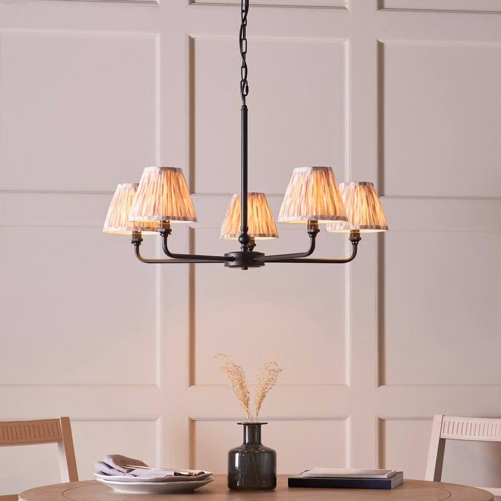 Netlighting Lille Matt Black Pendant with Fabric Ikat Shade, Diameter: 16 cm, 5x B22 – 2