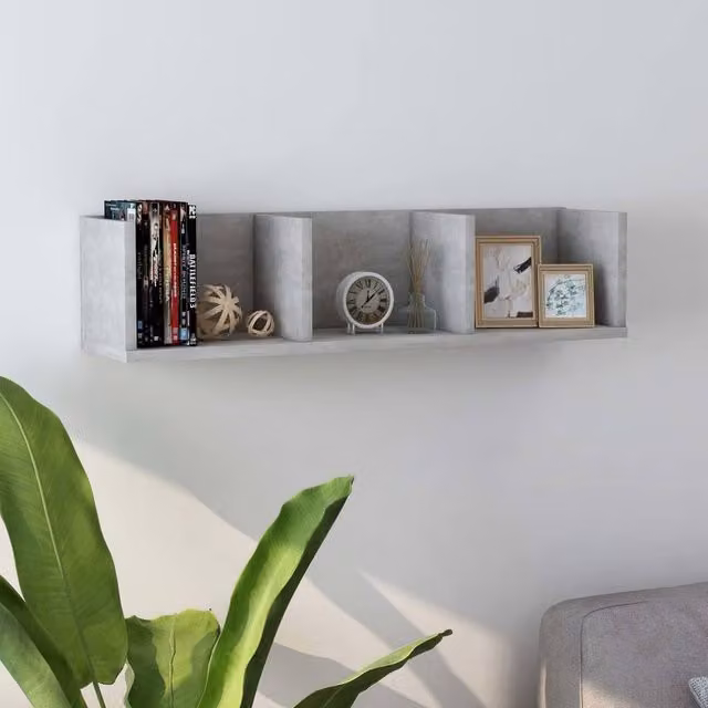 Berkfield Home CD Wall Shelf, Concrete Grey, W: 75 cm, D: 18 cm, H: 18 cm