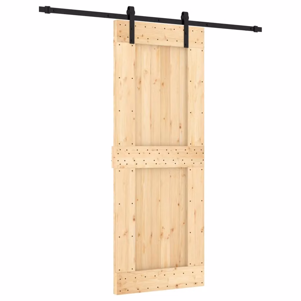 Berkfield Home Modern Sliding Door with Hardware Set in Brown Solid Pine Wood, W: 80 cm, H: 210 cm – 2