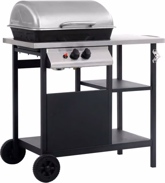Berkfield Home Gas BBQ Grill with 3-layer Side Table in Black and Silver