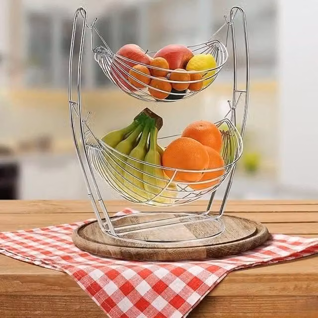 SPETLEK Silver Chrome 2 Tier Swinging Fruit and Vegetable Basket – 1