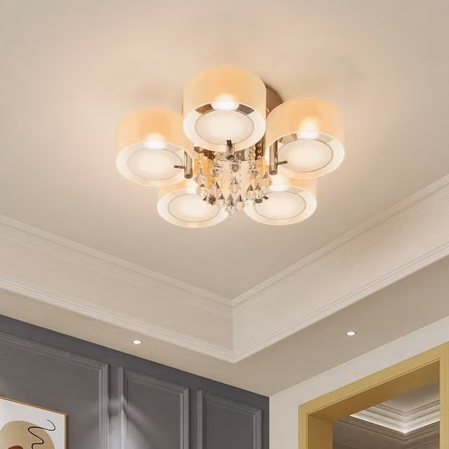 Komore Round Acrylic LED Semi Ceiling Light with Crystal Accent in White and Chrome, Diameter: 35 cm