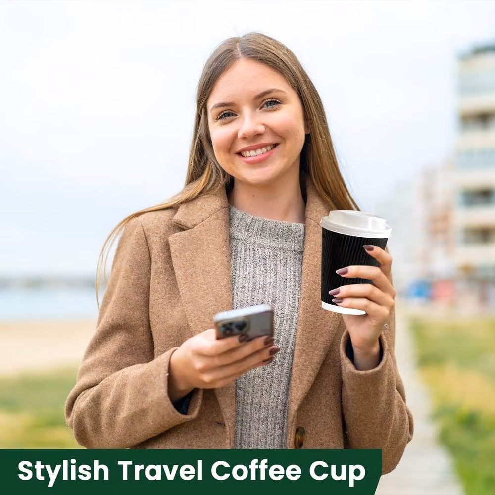ECONX Black Disposable Ripple Paper Coffee Cups with Lids, 355 ml, 500 Pieces – 6