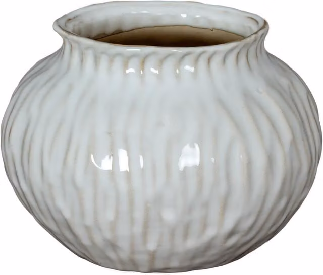 KDMK Modern Round Ceramic Tabletop Squat Vase in White
