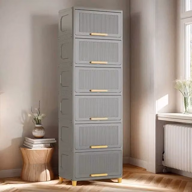 EONLION 6 Tier Plastic Storage Cabinet in Grey, Width: 50 cm