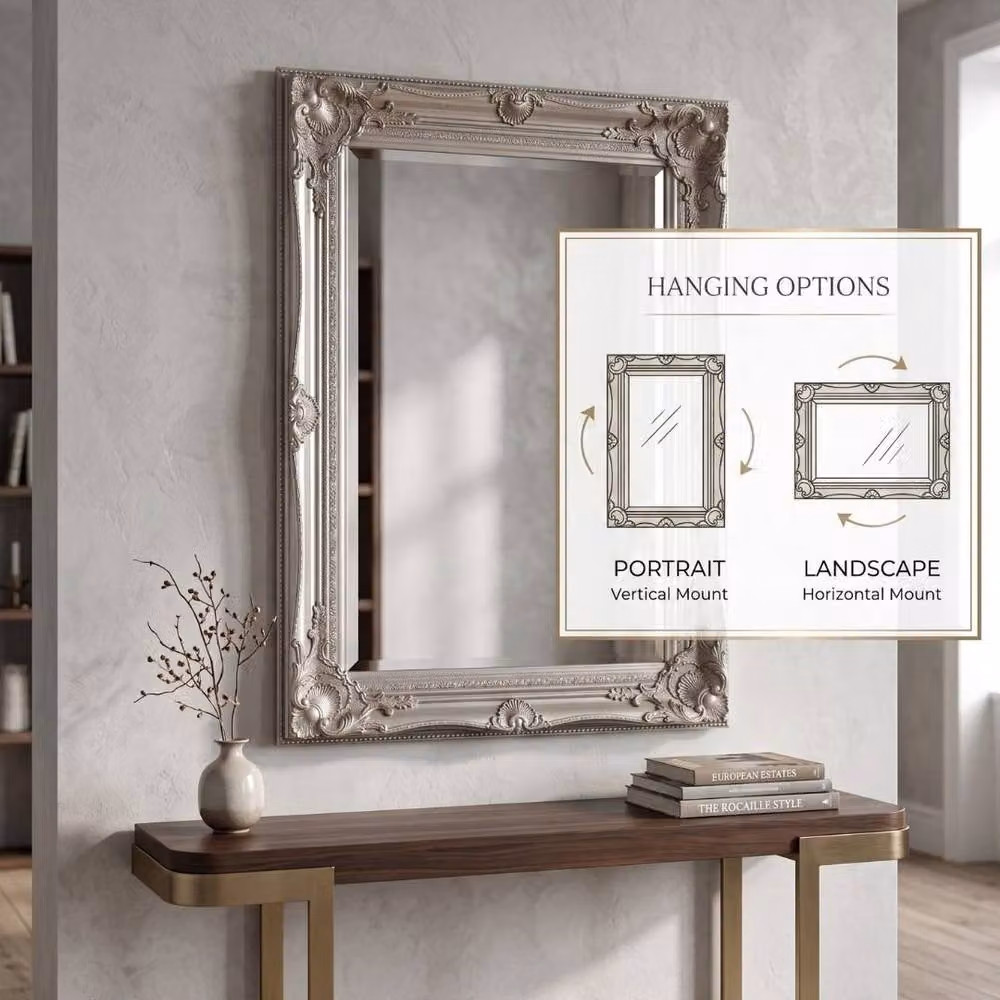 HOME LUXE INTERIOR Vintage Antique Silver Ornate Baroque Wall Mirror, W: 60 cm, H: 90 cm – 5