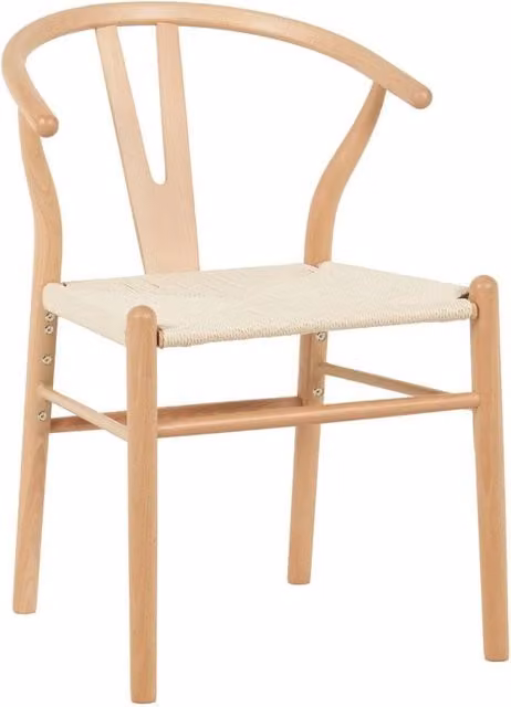 Luxury Living Scandinavian Beech Wishbone Dining Chairs Pair in Beige