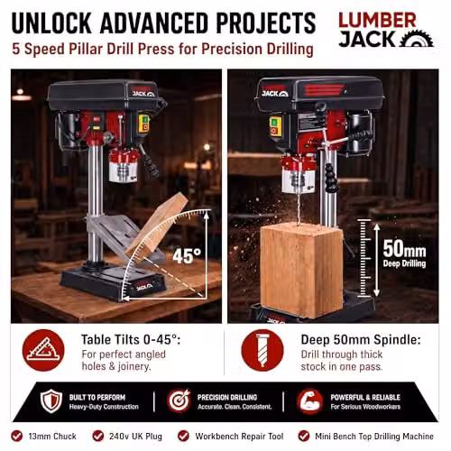 Lumberjack 5 Speed Benchtop Pillar Drill Press in Red – 3