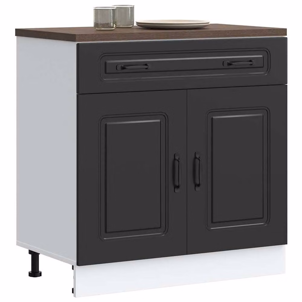 Berkfield Home Kalmar Kitchen Base Cabinet in Black Matt MDF, W/D/H: 80 x 46 x 81.5 cm – 2