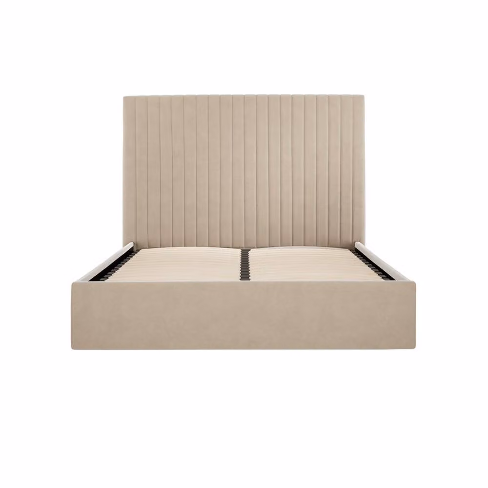 Lemon Pavilion Furniture Berlin Tall Ottoman King Size Bed Frame in Beige Velvet – 3