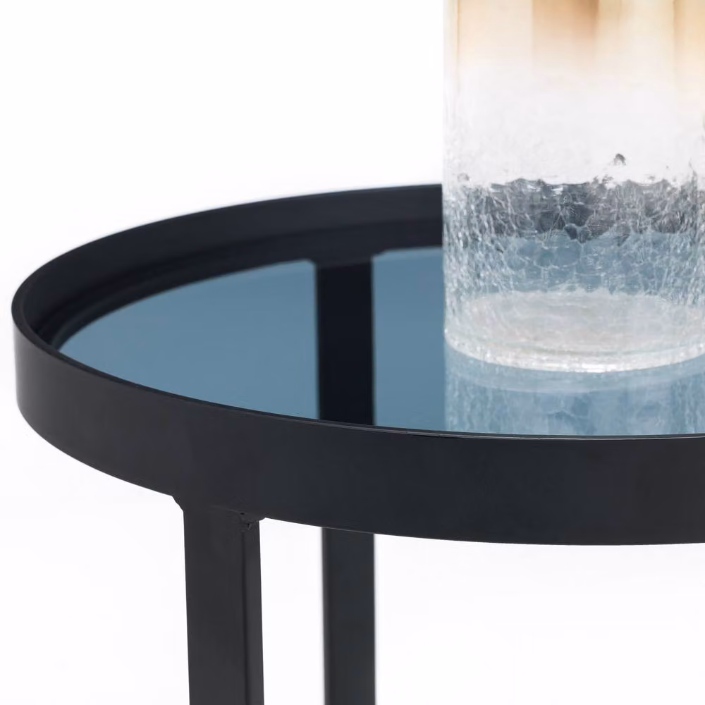 Cheshire Kelburn Modern Round Lamp Table in Black and Smoked Glass, H 50.0 cm x W 45.0 cm – 5