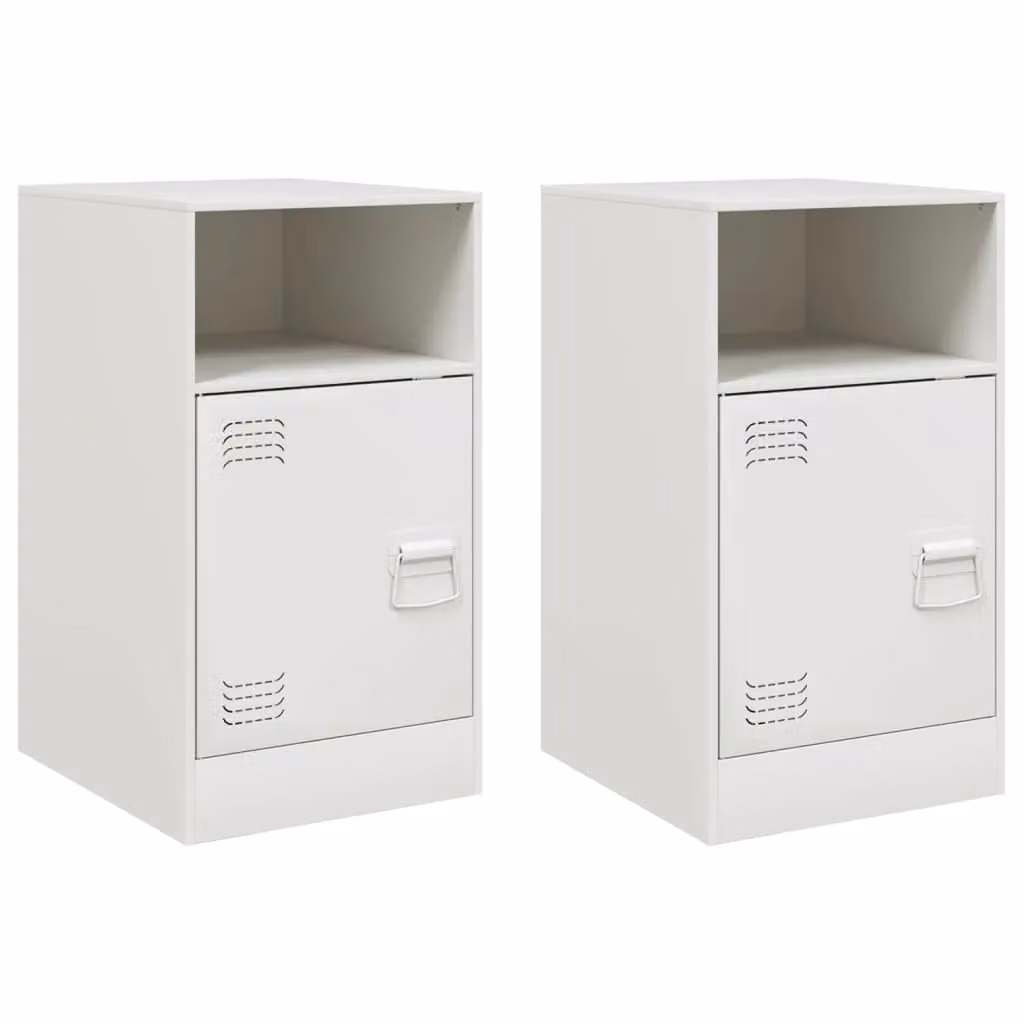 Berkfield Home Set of 2 White Metal Bedside Cabinets, W/D/H: 34.5 x 39 x 62 cm