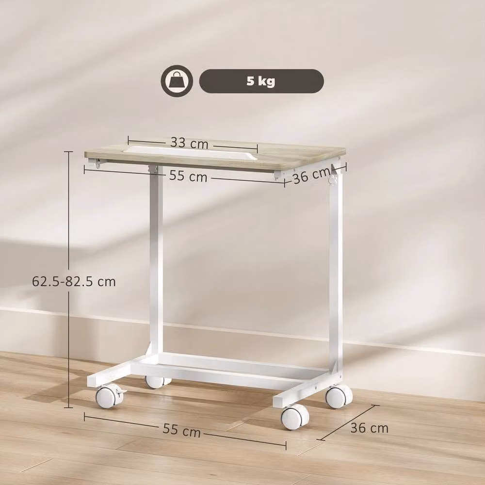 FORGEVIO C-Shaped Sofa Side Table and Mobile Laptop Desk in White, Height Adjustable and Tilting, W/D/H: 60.0 x 82.5 x 62.5 cm – 2