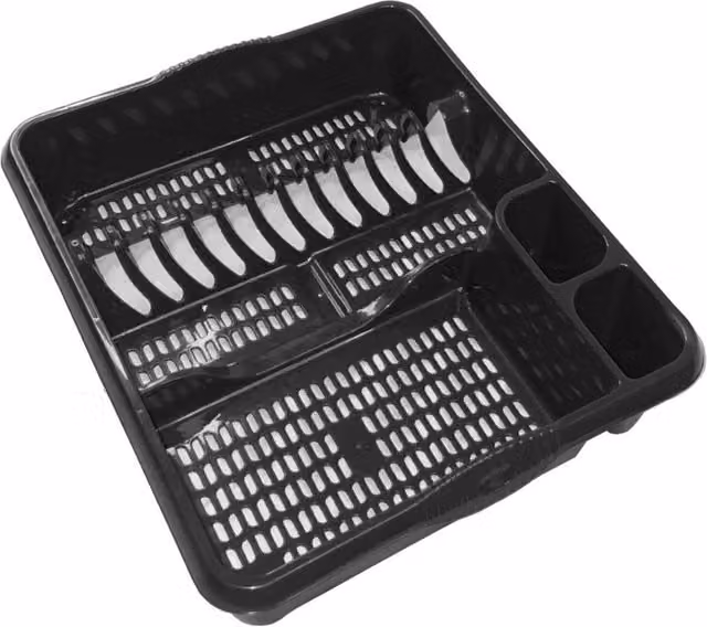 Flavora Black Plastic Rectangular Kitchen Dish Drainer with Cutlery Holder – 1