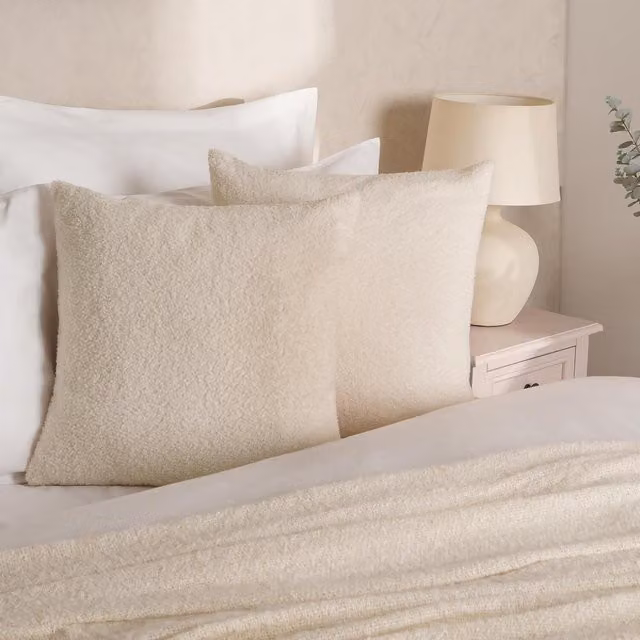 Highams Pack of 2 Square Boucle Cushion Covers in Beige and Yellow
