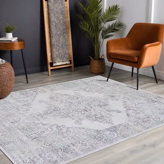 Livabliss Roma Vintage Boho Rug in Cream and Grey, W x W: 200 x 200 cm