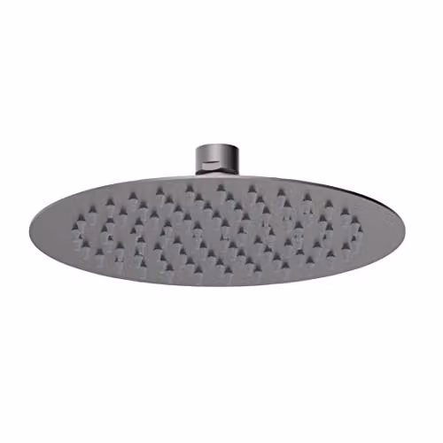 nuie A7082 Arvan Modern Round Fixed Overhead Bathroom Shower Head, Diameter: 200 mm, Brushed Pewter