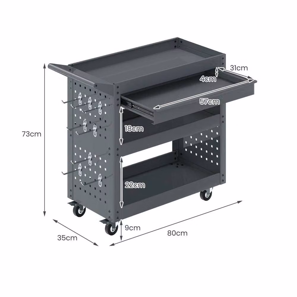 SPETLEK 3 Tier Steel Tool Trolley in Grey – 2