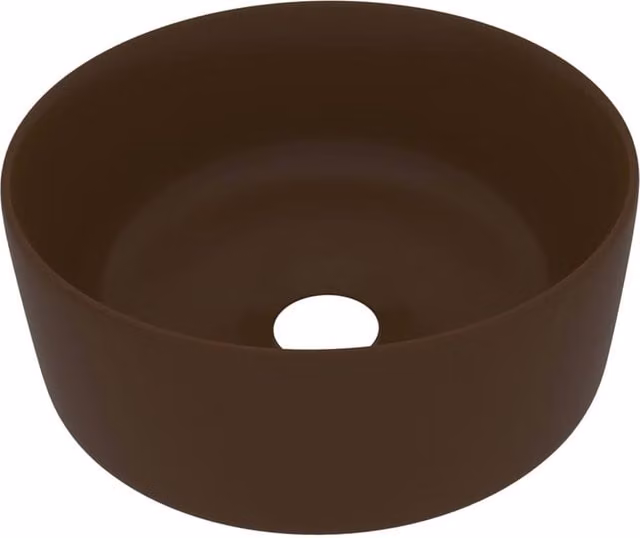 Berkfield Home Luxury Round Ceramic Wash Basin in Matt Dark Brown, W: 40 cm, H: 15 cm