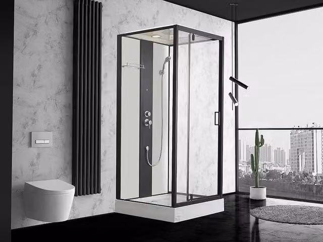 SHOWER&DESIGN Hydromassage Shower Cabin with 2 Massage Jet Zones and Hand Shower, Black, W: 90 cm, D: 90 cm, H: 215 cm