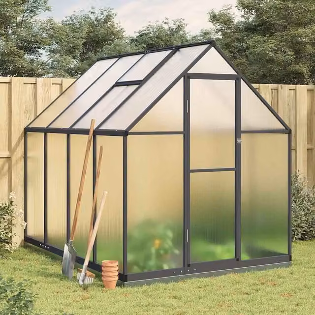 Berkfield Home Aluminium Greenhouse with Base Frame and Polycarbonate Panels, Anthracite, W: 224 cm, D: 169 cm, H: 202 cm – 1