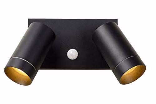 Lucide Taylor Black Outdoor Wall Spotlight with Motion Sensor and Dimmable LED, IP54 Rated