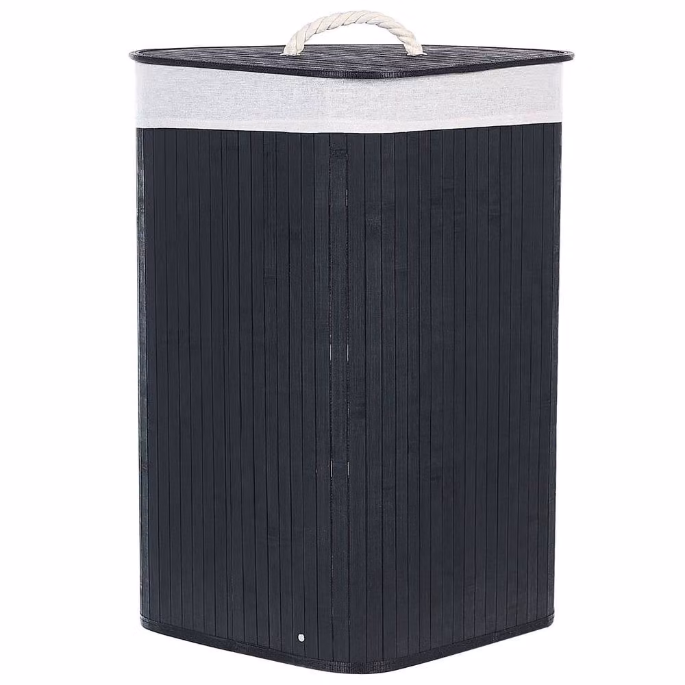 Wyld and Coco Black Bamboo Triangular Storage Basket with Lid and Handles – 3