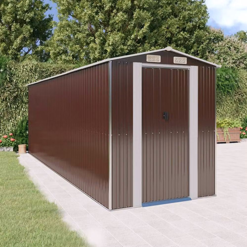 Berkfield Home Garden Shed in Dark Brown, Galvanised Steel, W/D/H: 192 x 606 x 223 cm – 2